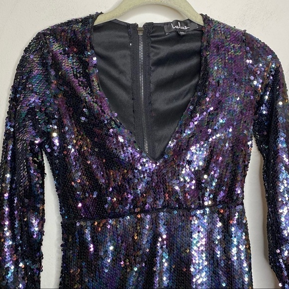 Lulus Lookin' Slick Black Multi Sequin Long Sleeve Bodycon Dress - Picture 4 of 9
